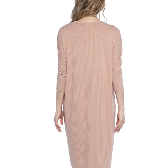 WUKO GALS Nude Ribbed Midi Dress - Size M (Fits like a L) - Picture 2 of 4